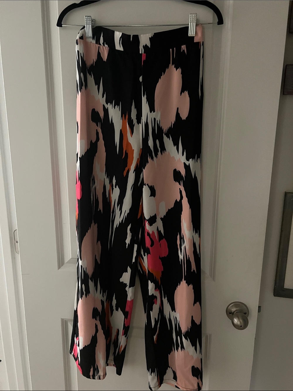 SHEIN Black Wide-Leg Palazzo Pants with Pink & Orange Abstract Print